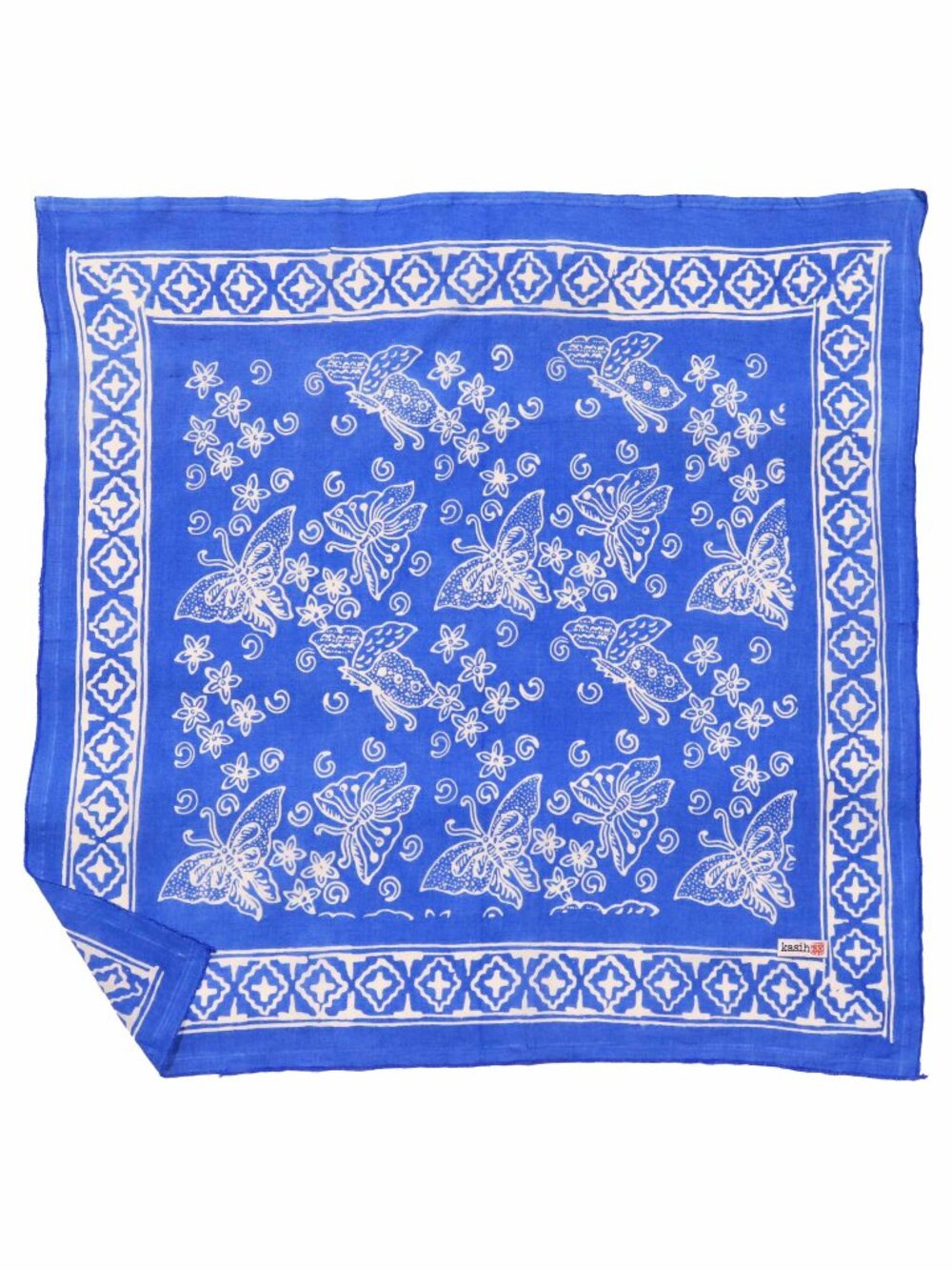Hand Dyed Batik Bandana Azure Butterflies Blue Periwinkle Cotton